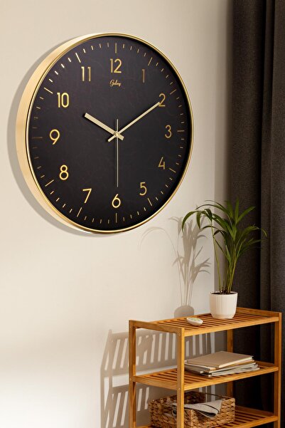 Genel Markalar GOLD İNCE LATİN SİYAH ZEMİNLİ DUVAR SAATİ 43 CM