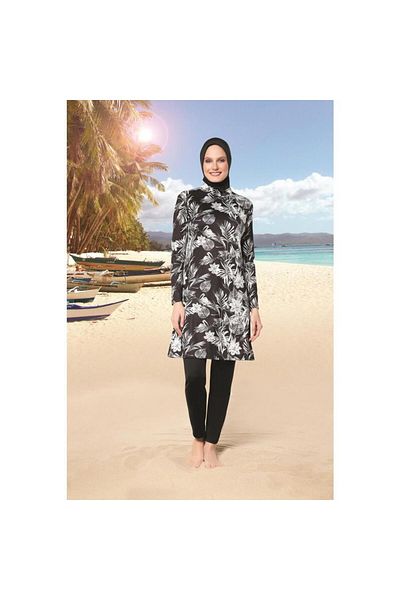 Ruko Maio 22150 Black Color Women's Large Size Lycra Hijab Swimsuit