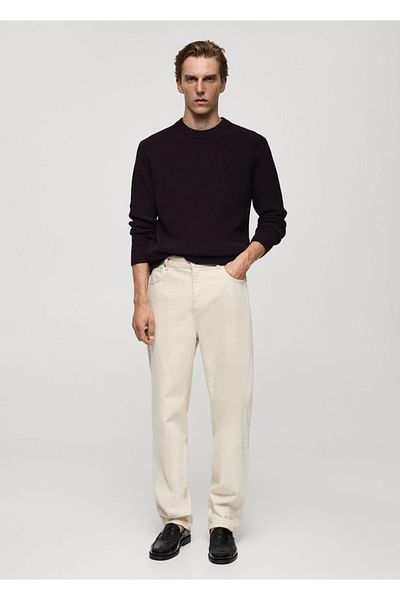 MANGO Man Pulover din tricot din bumbac cu nervuri
