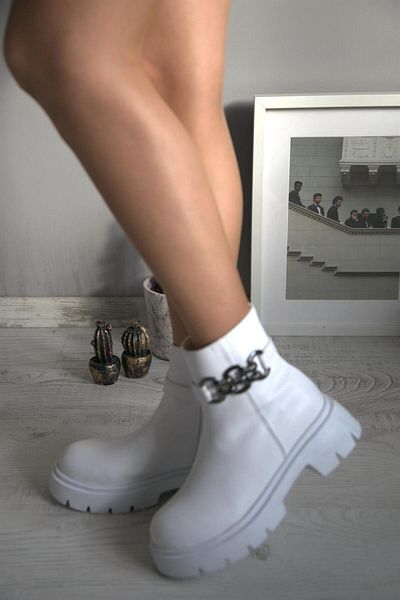 ShoeTek Estafania Γυναικείες Μπότες Αλυσίδα Λευκό Δερμάτινο