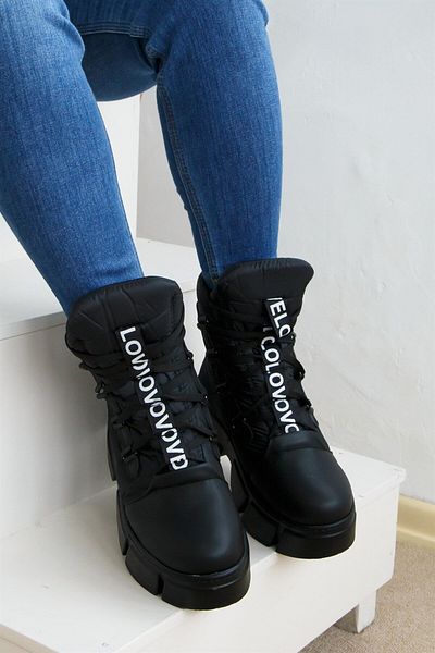 ShoeTek Esperanza Γυναικείες Μπότες Lace-Up Parachute Ύφασμα Μαύρο Δερμάτινο