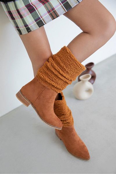 STRASWANS Sand Γυναικεία Γούνα Λεπτομέρεια Suede Boots Καφέ
