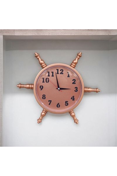 Bahat Copper Colored Wooden Sailor Helm Wall Living Room Office Clock Diameter 37 cm