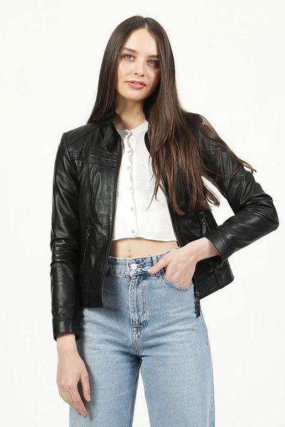 Dericlub Palton Siena Slim Fit din piele naturală pentru femei, negru