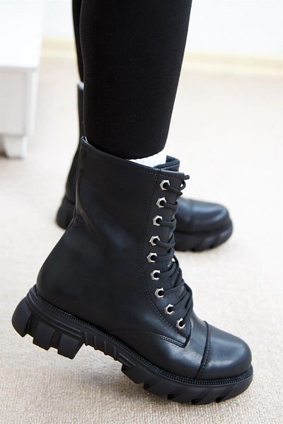 ShoeTek Rosa Γυναικείες Μπότες Lace Up Μαύρο Δερμάτινο