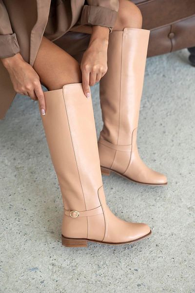 STRASWANS Verona Women's Buckle Detail Rider Leather Boots Tan