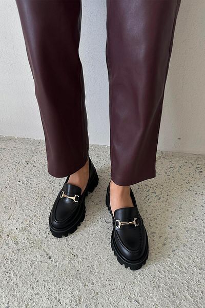 STRASWANS Ravi Women's Inside and Outside Genuine Leather Loafers Black