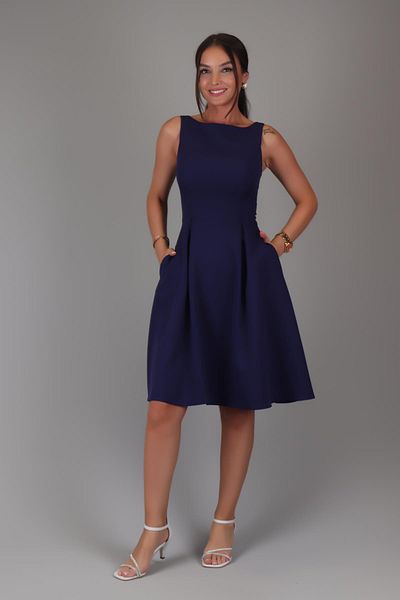 SWEETNESS Rochie de damă midi bleumarin - plisată și detaliată cu buzunar