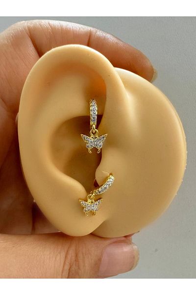 Arescollection 1 Piece Butterfly Dangle Tragus Rook Compatible Minimal Ring Piercing Earring