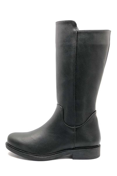 Kids Club Shoes Ayakdaş Below the Knee Black-Skin Flat Sole Γυναικείες Μπότες ΜΑΥΡΟ