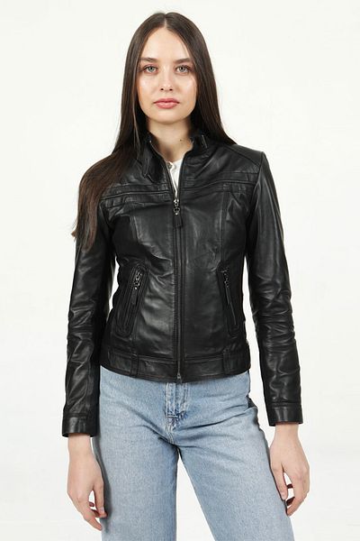 Dericlub Palton Siena Slim Fit din piele naturală pentru femei, negru