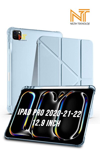 Nezih Case iPad Pro 2020/21/22 12.9 Inch Uyumlu Tri Folding Kalem Bölmeli Uyku Modlu Akıllı Kılıf