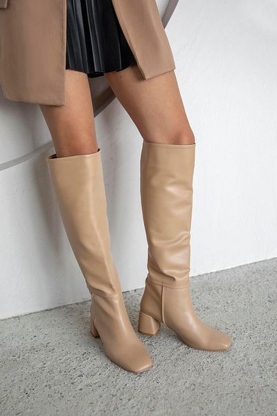 STRASWANS Scuti Γυναικείες δερμάτινες μπότες Blunt Toe Tan