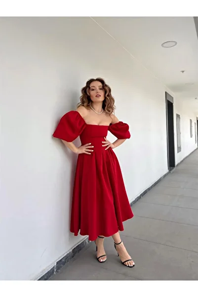 conconmoda Benjamin Bell Skirt Midi Dress - Red