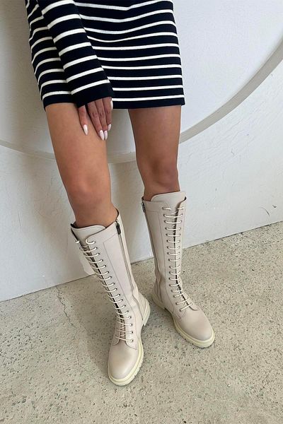STRASWANS Darwin Women's Lace-Up Leather Boots Beige