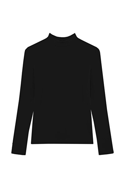 praye Likralı Uzun Kol Body Siyah