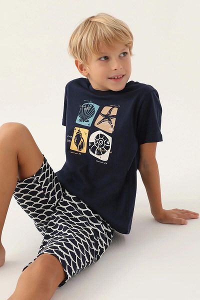 Arnetta BISKLET COLLAR SHORT SLEEVE COTTON BOY'S SHORTS PAJAMAS SET 2981