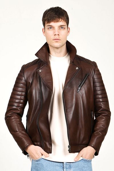 Dericlub Toronto Men's - Genuine Leather Camel Coat, Biker Antique