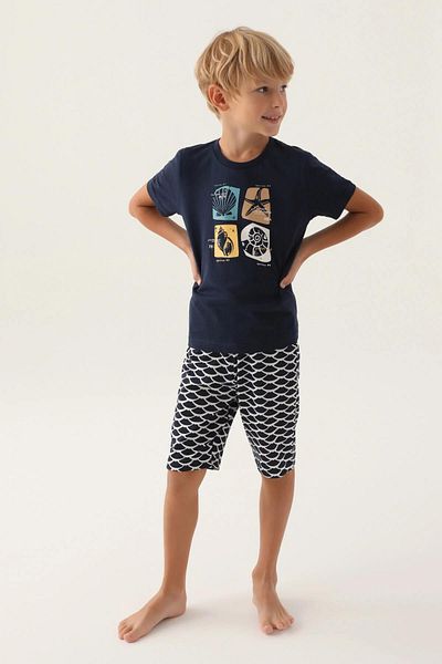 Arnetta BISKLET COLLAR SHORT SLEEVE COTTON BOY'S SHORTS PAJAMAS SET 2981