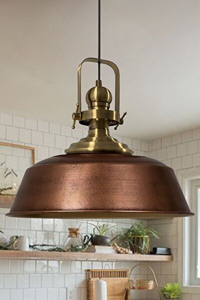 Bamyum Bakır Rengi Spor Avize Eskitme Başlık Tekli Sarkıt Restoran Yemek Toplantı Odası Salon Mutfak