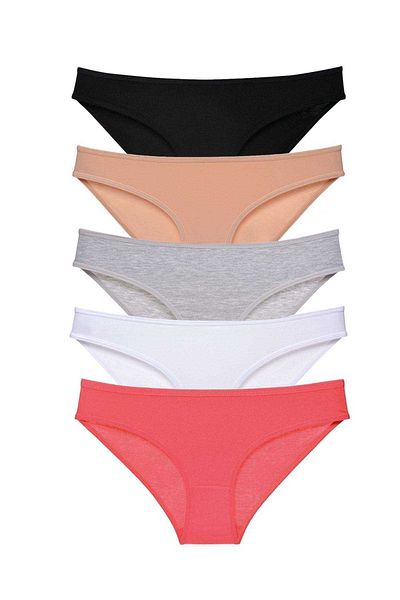 Angoravi 5 Pieces Super Eco Set Lycra Women's Slip Panties Black Skin Gray White Fuchsia