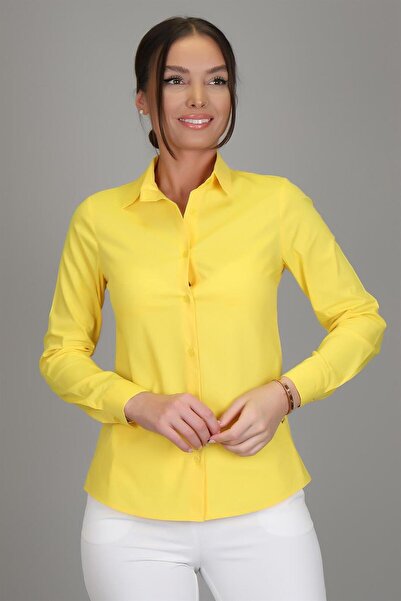 SWEETNESS Cămașă clasică de damă cu mânecă lungă din bumbac lycra galben