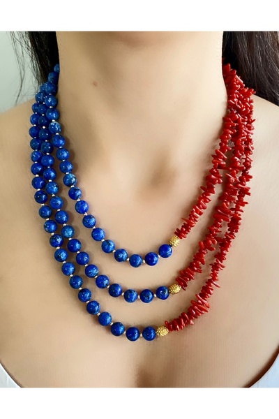 Takkı by Handan Lapis taşı ve Mercan taşı tasarım kolye.