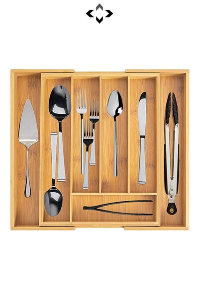 LİGROUND 100% Bamboo Expandable Drawer Organizer Organizer Πτυσσόμενη οργάνωση μαχαιροπήρουνων