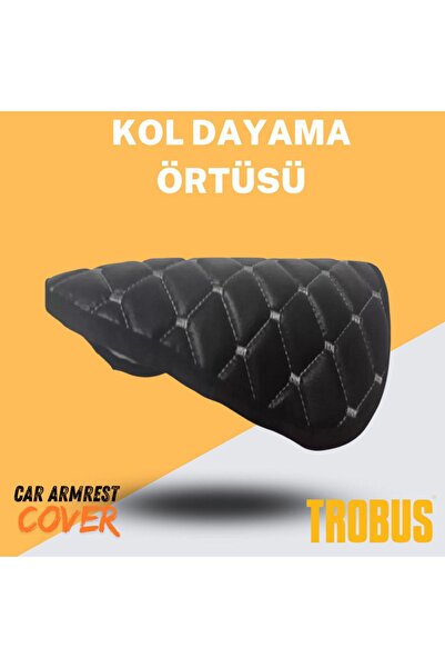 TROBUS Siyah Suni Deri Beyaz/Gümüş Dikişli Kol Dayama Örtüsü