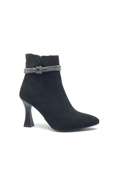 Kids Club Shoes Feles Knot Stone Λεπτομερείς Γυναικείες Μπότες Κύπελλο Τακούνι ΜΑΥΡΟ-SUEDE