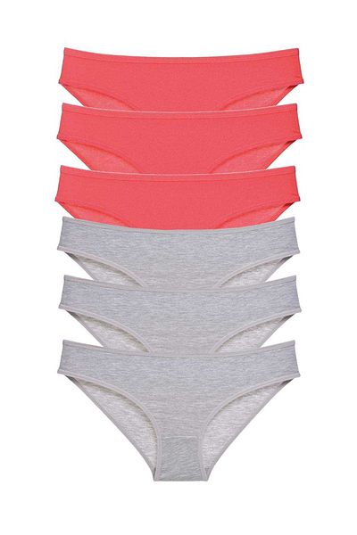 Angoravi 6 Pieces Super Eco Set Lycra Women's Slip Panties Fuchsia Gray