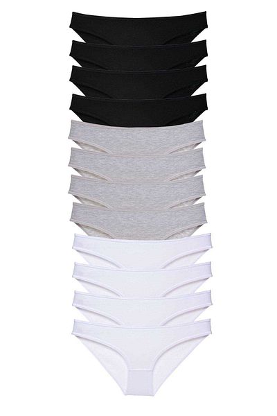 AC BOX 12 Pieces Super Eco Set Lycra Women's Slip Panties Black Gray White
