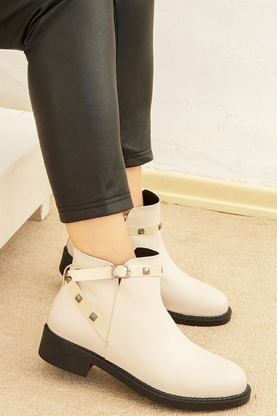 ShoeTek Noelia Women's Boots Zippered Beige Leather