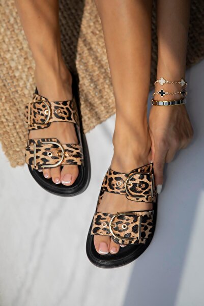 STRASWANS Ежедневни удобни дамски чехли Forster с леопардови шарки и катарама