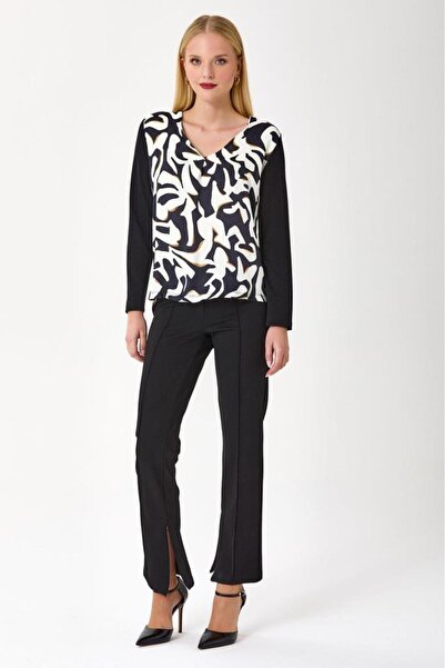 İKİLER V Yaka Önü Dokuma Garnili Bluz 245-1503