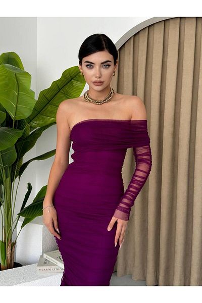 conconmoda Rochie cu o singură mânecă și căptușeală din tul