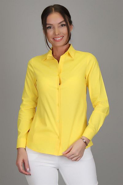 SWEETNESS Cămașă clasică de damă cu mânecă lungă din bumbac lycra galben