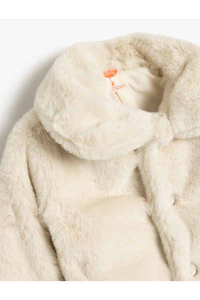 Koton Plyšový kabát s kapucí, zapínání na knoflík, dlouhý rukáv