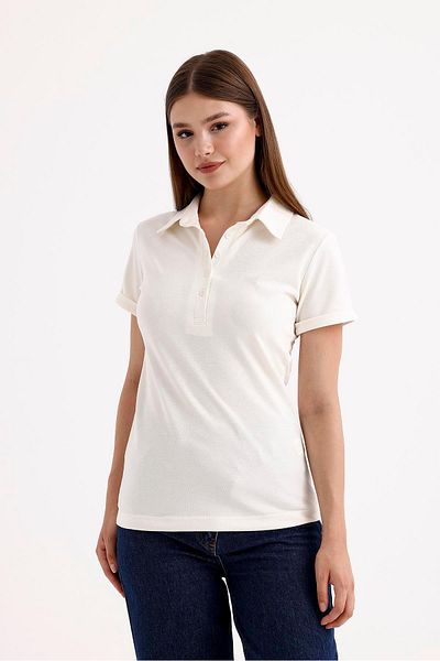 SWEETNESS Cream Colored Women's Cotton Shirt Collar T-Shirt