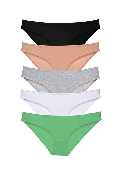 Angoravi 5 Pieces Super Eco Set Lycra Women's Slip Panties Black Skin Gray White Green