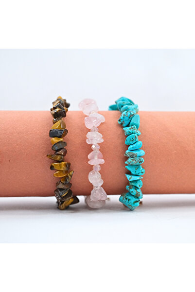 Mina Souvenir سوار من الحجر الطبيعي المكسور مكون من 3 قطع Love (PINK CUVARS)،...