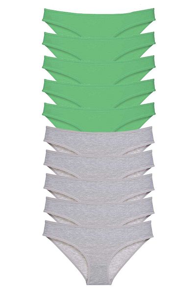 Angoravi 10 Pieces Super Eco Set Lycra Women's Slip Panties Green Gray