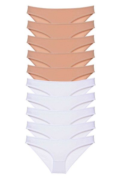 AC BOX 10 Pieces Super Eco Set Lycra Women's Slip Panties Skin White