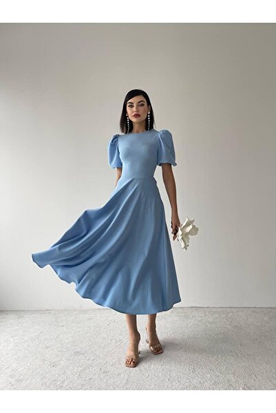 conconmoda Viki Midi Boy Kloş Elbise-4414 - Bebe Mavi