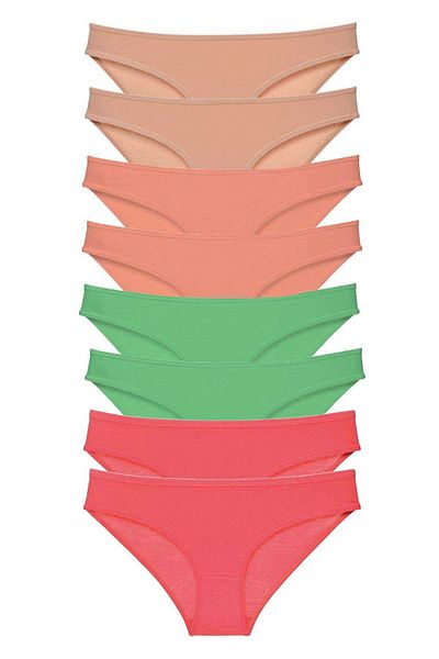 AC BOX 8 Pieces Super Eco Set Lycra Women's Slip Panties Skin Powder Green Fuchsia