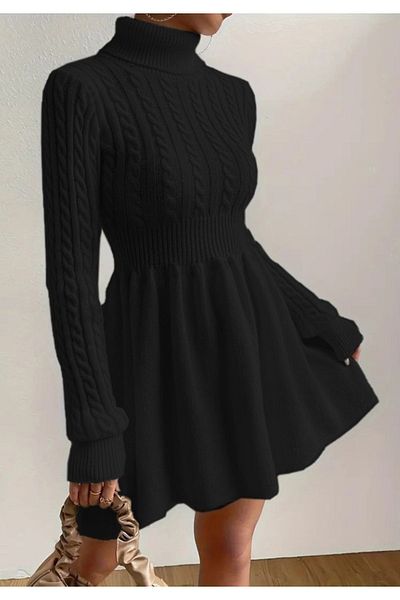 Little Visqon Rochie de damă, cu mânecă lungă, cu gât roșu, cu șnur în talie