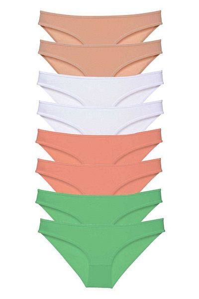 Angoravi 8 Pieces Super Eco Set Lycra Women's Slip Panties Skin White Powder Green