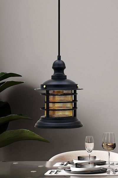 Bamyum Black Vintage Chandelier - Single Modern Decorative Pendant Lamp, Cafe Kitchen Showroom Hotel Bar