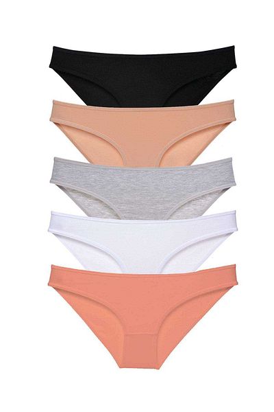 Angoravi 5 Pieces Super Eco Set Lycra Women's Slip Panties Black Skin Gray White Powder