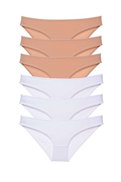AC BOX 6 Pieces Super Eco Set Lycra Women's Slip Panties Skin White